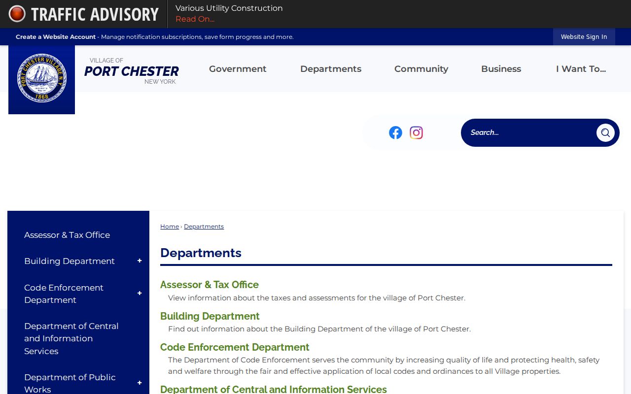 Port Chester street directory department routing page