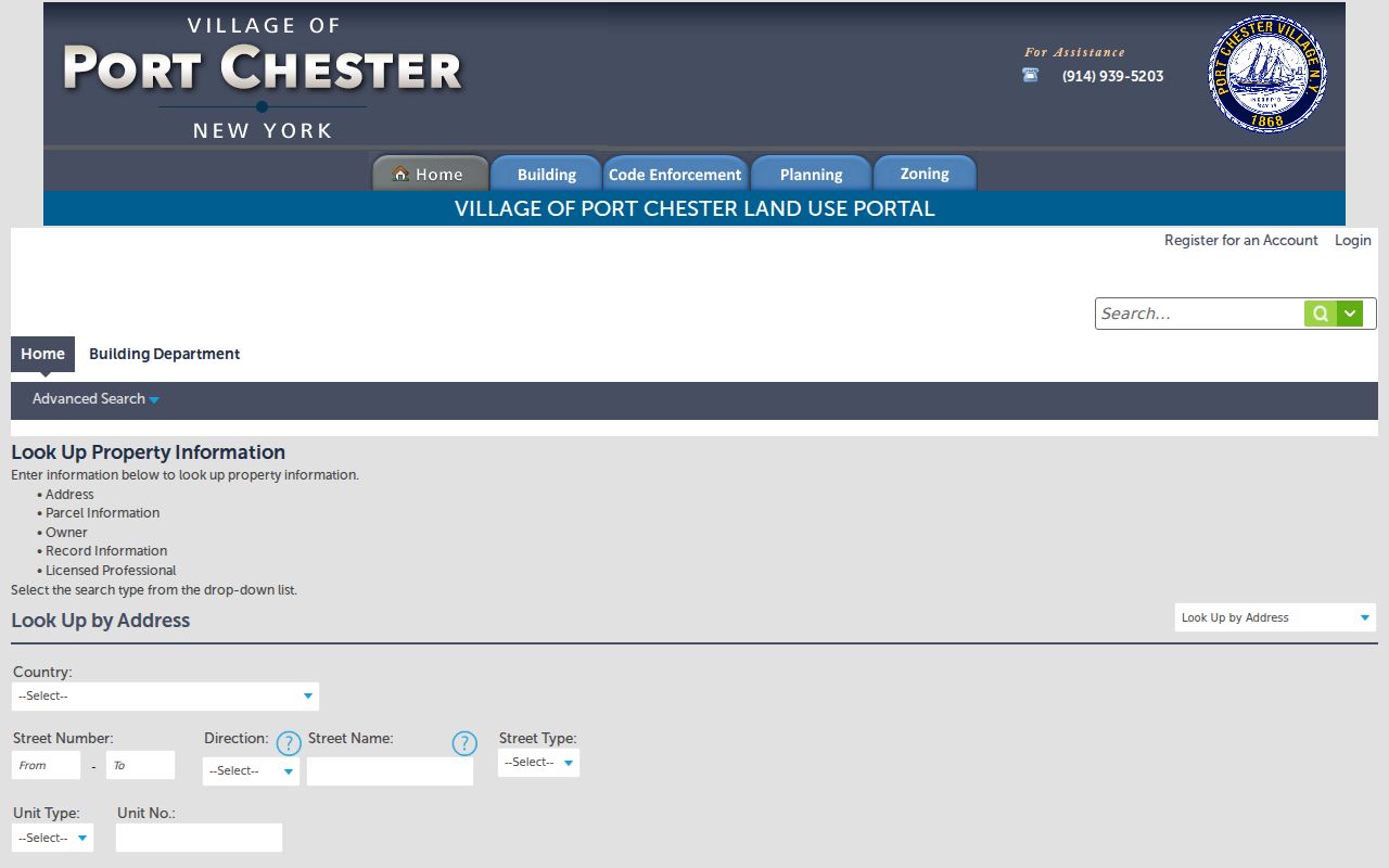Port Chester ZIP code directory Accela property lookup fields